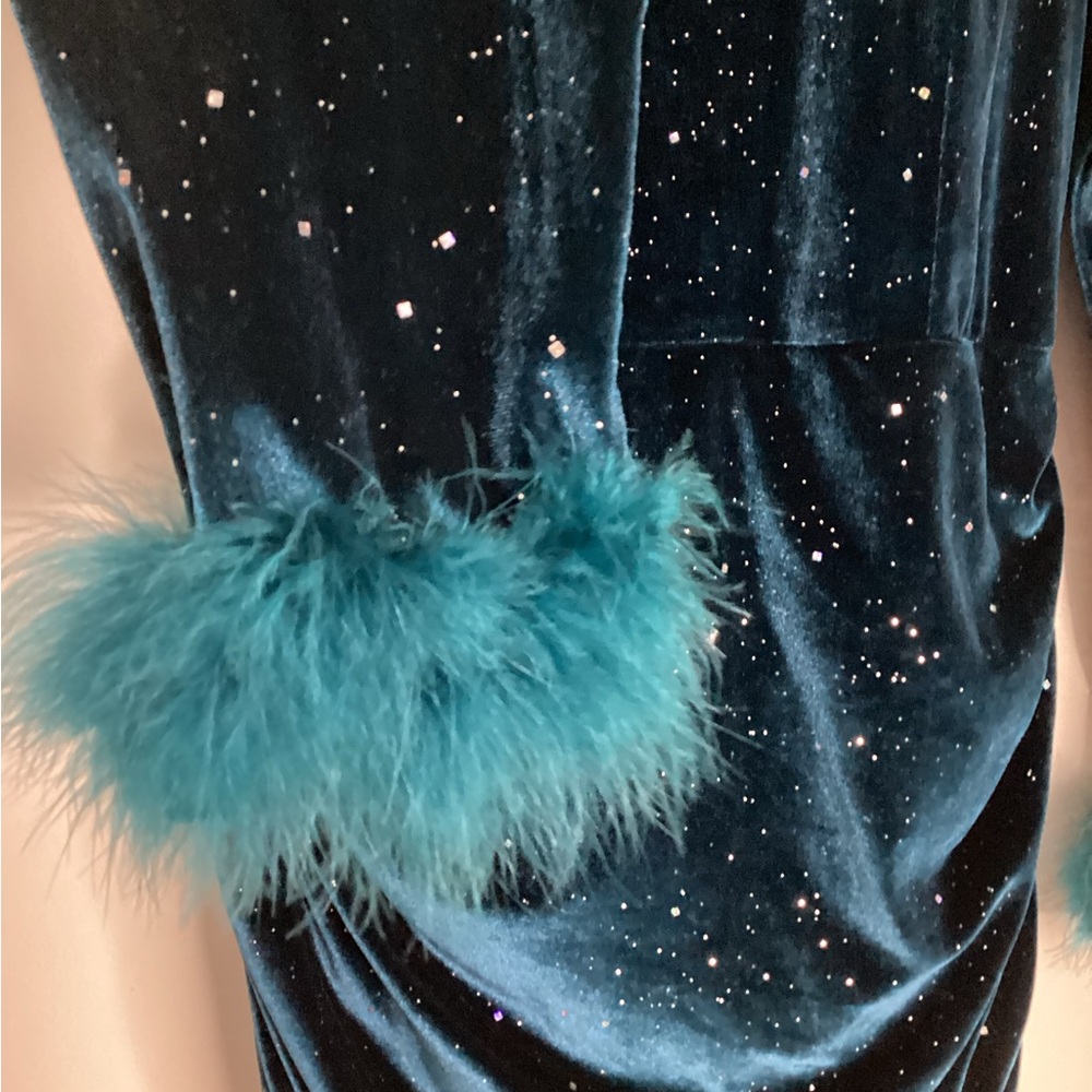 AOMEI Teal Velvet Dress with Sparkle Details M - Picture 7 of 12
